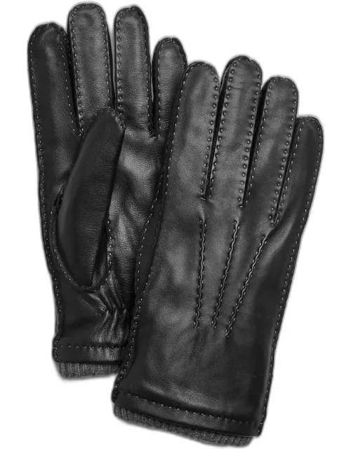 JoS. A. Bank Men's Herringbone Fabric and Leather Gloves, Black, X Large