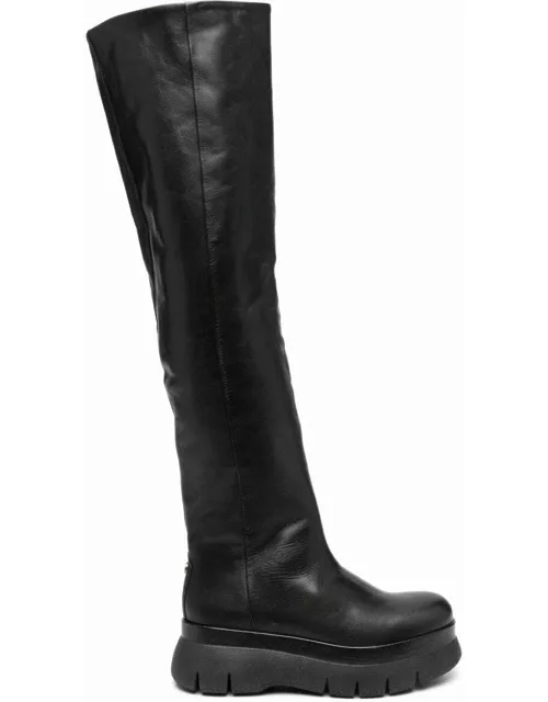 Black leather knee-high boot
