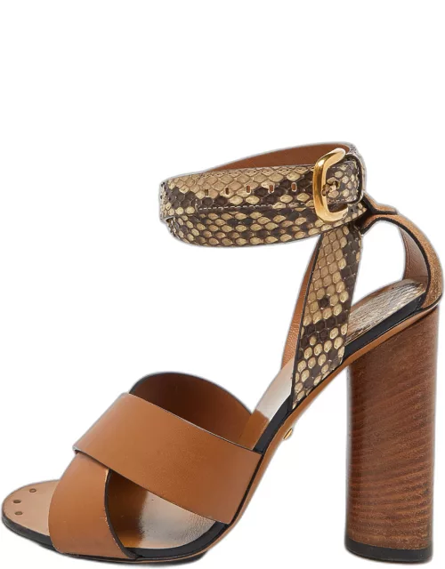 Gucci Brown Python and Leather Crisscross Ankle Strap Sandal