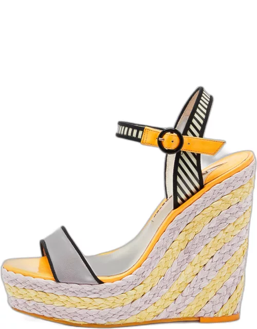 Sophia Webster Multicolor Suede and Striped Leather Lucita Wedge Sandal