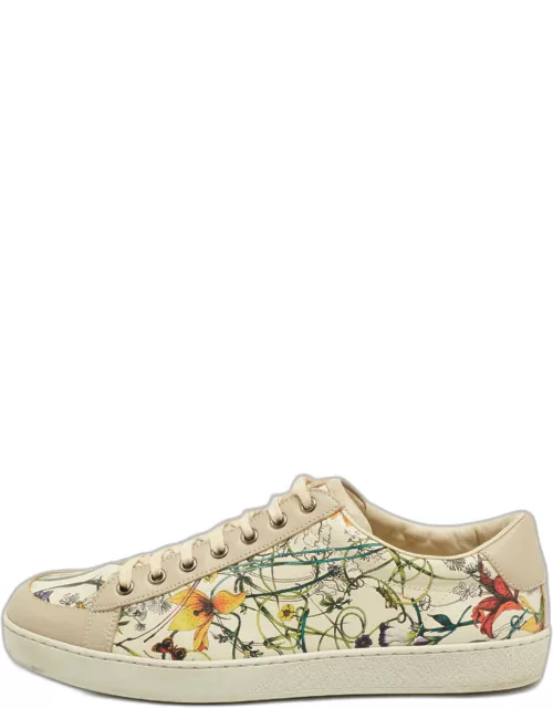 Gucci Grey Floral Print Leather Low Sneaker