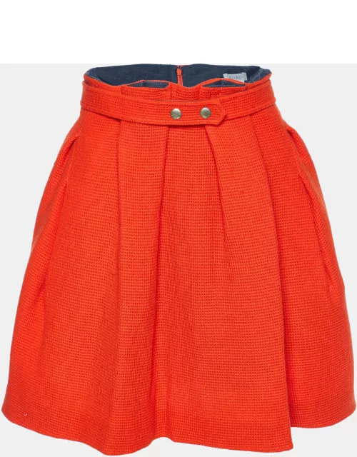Kenzo Orange Wool Knit Pleated Mini Skirt