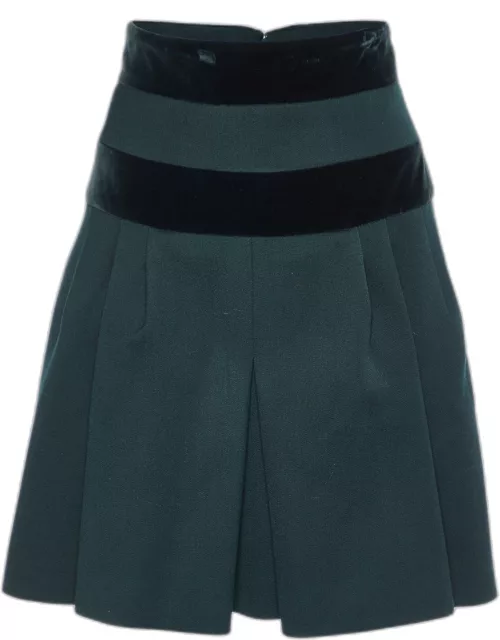 Alexander McQueen Dark Green Wool & Velvet Trim Mini Skirt