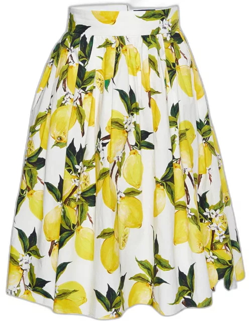 Dolce & Gabbana White Lemon Printed Cotton Skirt