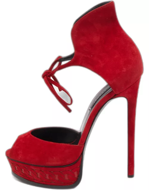 Casadei Red Suede Platform Ankle Strap Sandal