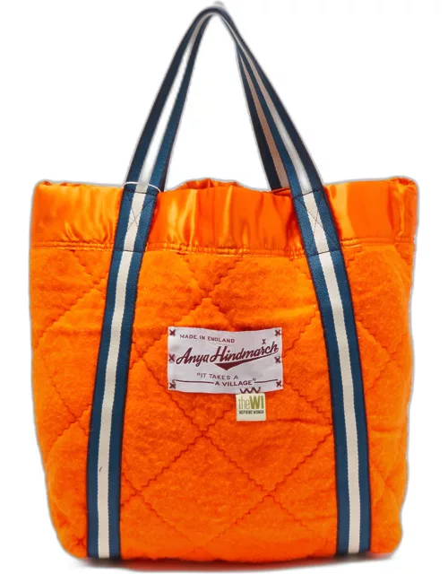 Anya Hindmarch Blue/Orange Quilted Wool and Satin "It Takes A Village" Collection Tote