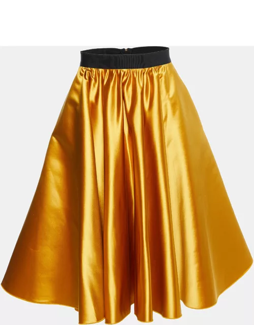 Dolce & Gabbana Yellow Sateen Flared Midi Skirt