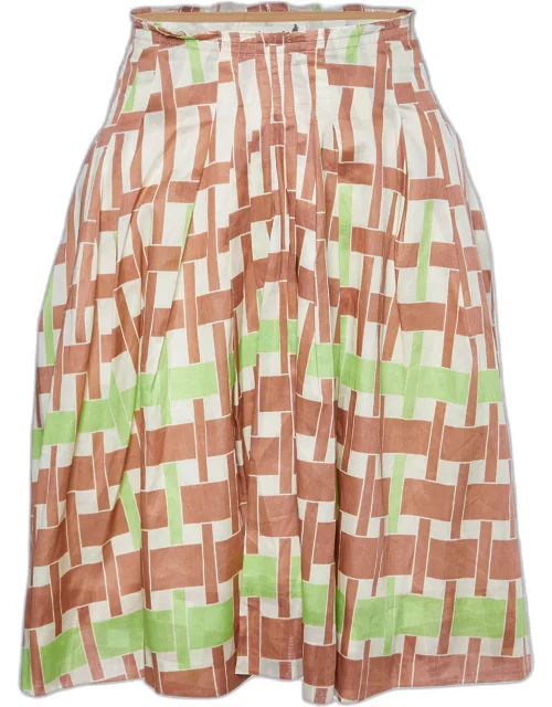 Marni Multicolor Printed Cotton Frayed Waist Detail Midi Skirt