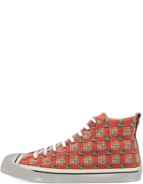 Burberry Red/Beige Canvas Kingly Print High Top Sneaker