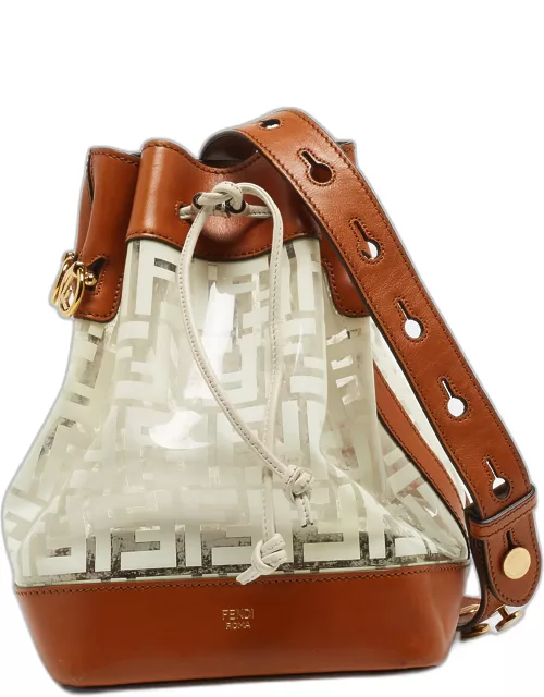 Fendi Brown/White Zucca Print PVC and Leather Mon Tresor Bucket Bag