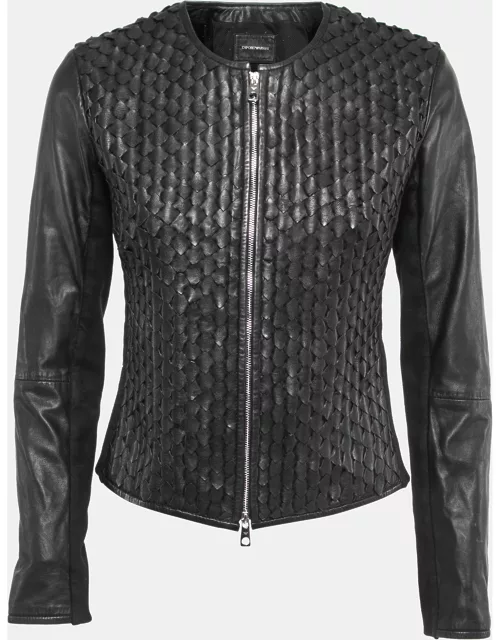 Emporio Armani Black Leather Zip Front jacket