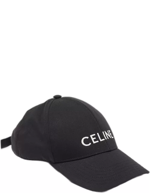 Céline Black Logo Embroidered Cotton Canvas Baseball Cap