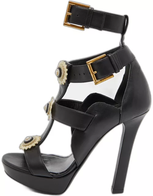 Alexander McQueen Black Leather Strappy Platform Sandal