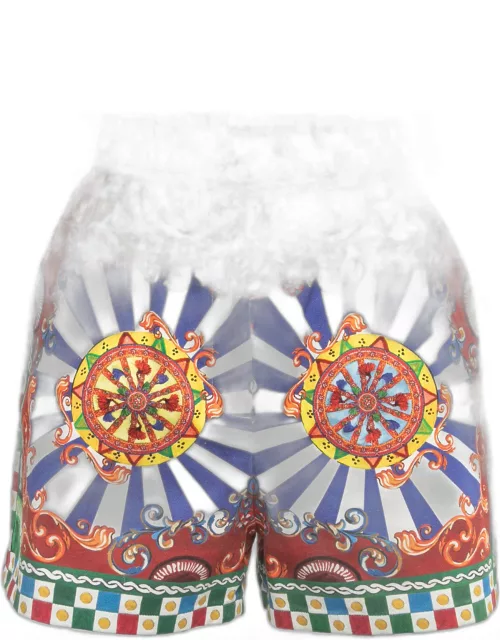 Dolce & Gabbana Multicolor Carreto Print Cotton Twill Shorts