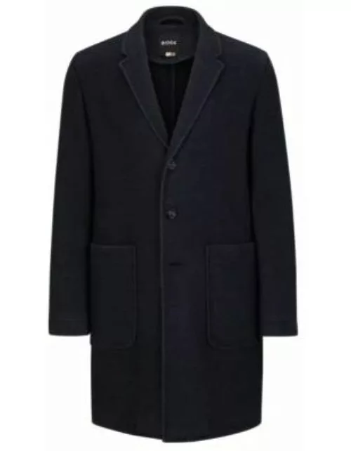 Slim-fit coat in a micro-patterned wool blend- Dark Blue Men's Formal Coat