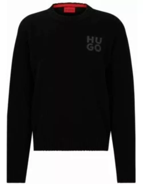 Stacked-logo sweater in a melange virgin-wool blend- Black Men's Sweater
