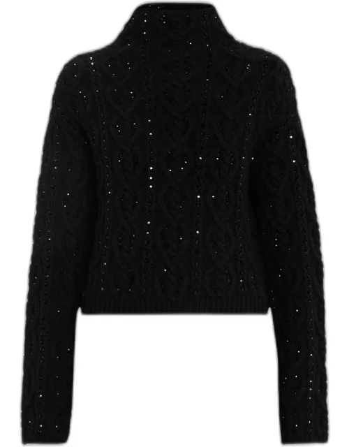 Embellished Cable Cashmere Wool Sweater