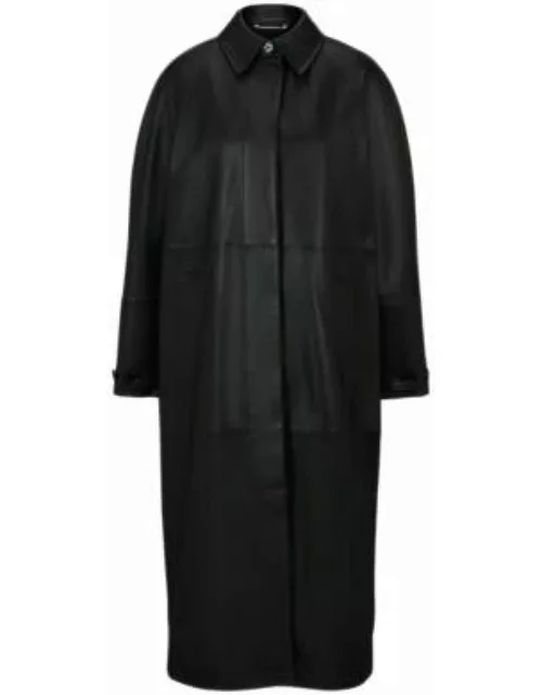 Relaxed-fit coat in Nappa leather with concealed closure- Black Women's Casual Coat