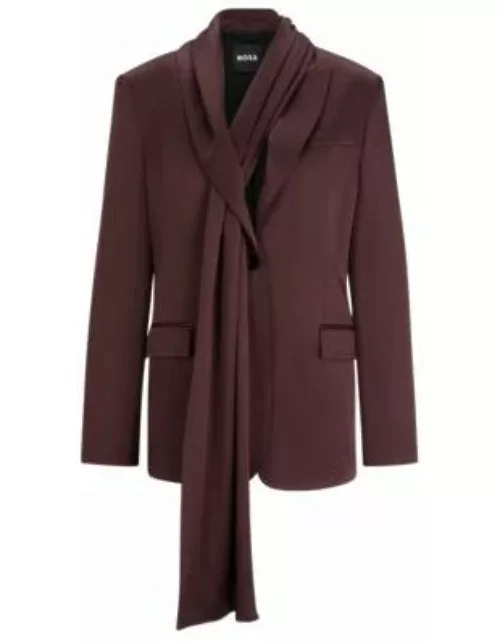 Single-breasted blazer with scarf detail- Light Brown Women's Tailored Jacket