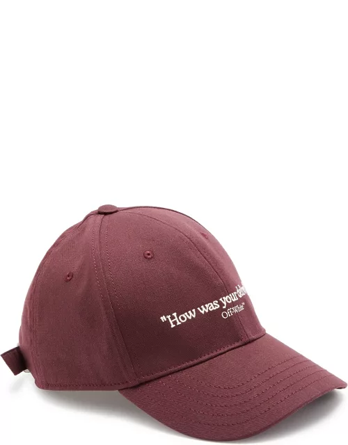 Off-White Delivery Embroidered Cotton Cap - Burgundy