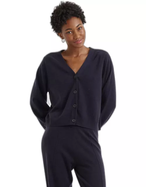 Navy Wool-Cashmere Cropped Cardigan
