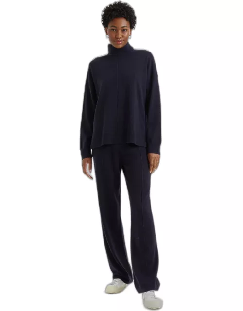 Navy Wool-Cashmere Wide-Leg Track Pant