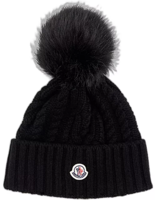 Moncler Ponpon Wool Cashmere Blend Beanie Hat Black TU