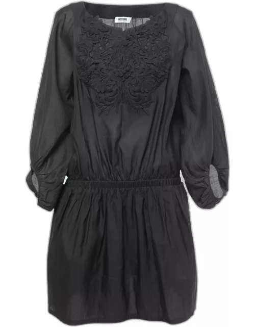 Moschino Cheap & Chic Black Cotton Lace Trimmed Elasticized Waist Short Dress