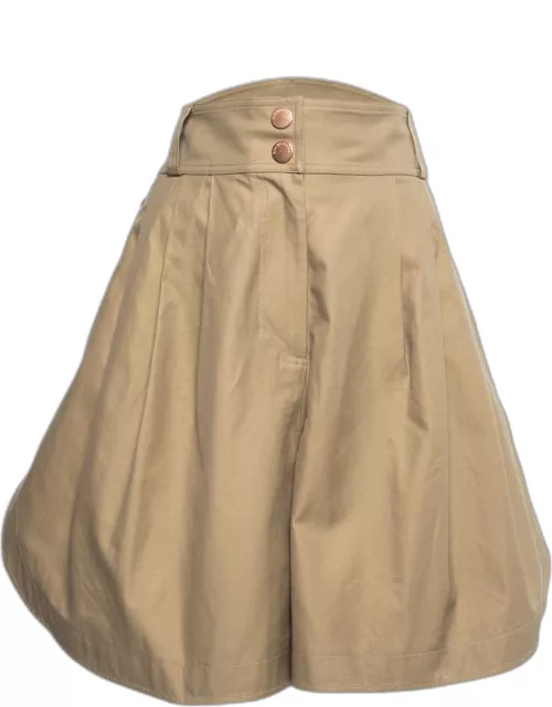 See by Chloe Khakhi Cotton Side Button Detail Pleated Shorts
