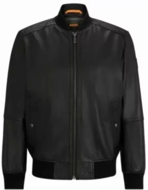 Regular-fit jacket in textured soft-touch leather- Black Men's Leather Jacket
