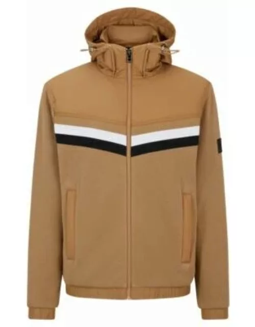 Mixed-material zip-up hoodie with signature-stripe detail- Beige Men's Winter Outfit