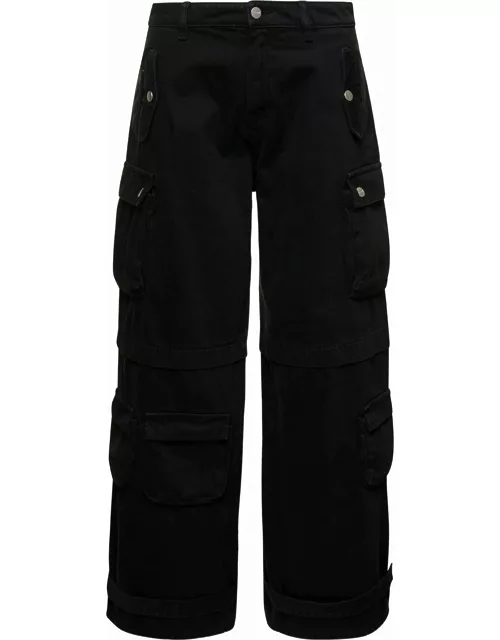 Icon Denim rosalia Black Low Waisted Cargo Jeans With Patch Pockets In Cotton Denim Woman