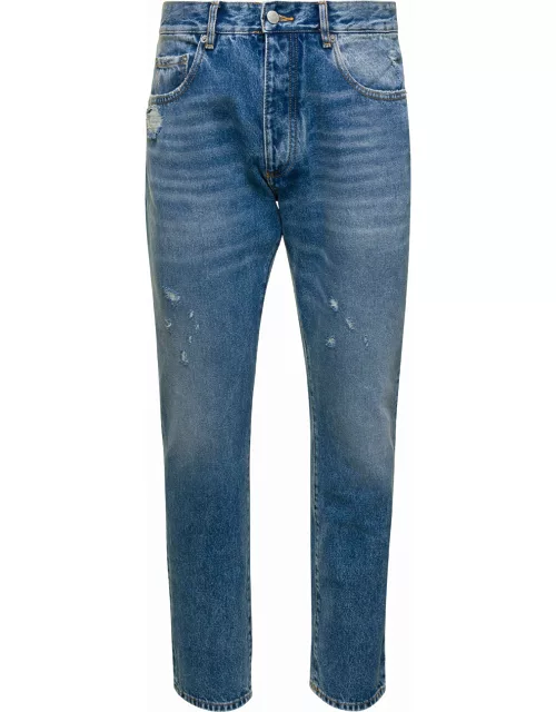 Icon Denim kanye Blue Five-pocket Jeans With Logo Patch In Cotton Denim Man