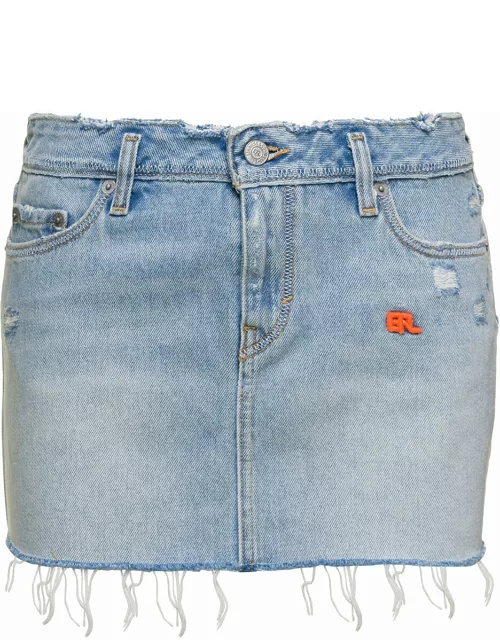 Light Blue Mini-skirt With Logo Patch And Raw Edge In Cotton Denim Woman Erl X Levi