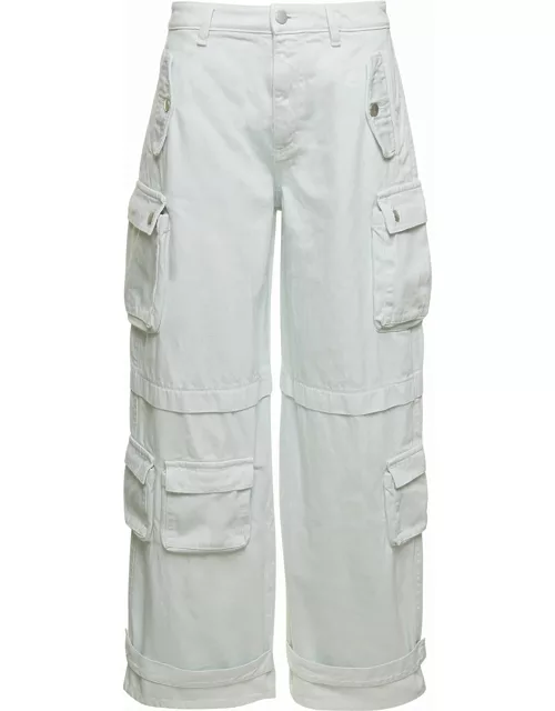 Icon Denim rosalia White Low Waisted Cargo Jeans With Patch Pockets In Cotton Denim Woman