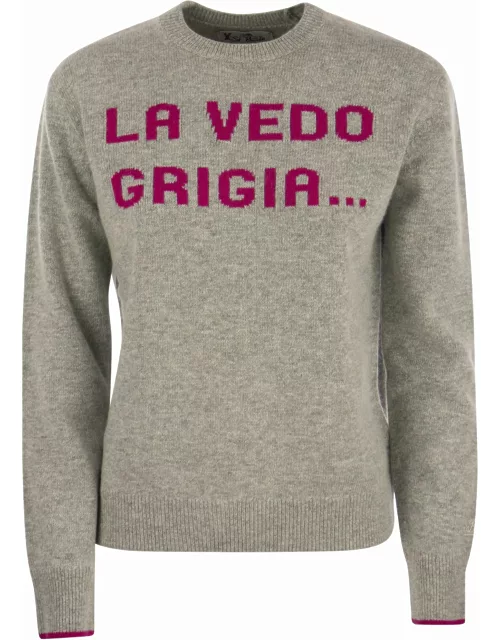 MC2 Saint Barth Wool And Cashmere Blend Jumper With La Vedo Grigia Embroidery