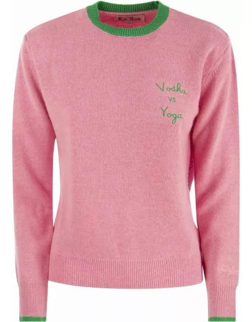 MC2 Saint Barth Wool And Cashmere Blend Jumper With Vodka Vs Yoga Embroidery