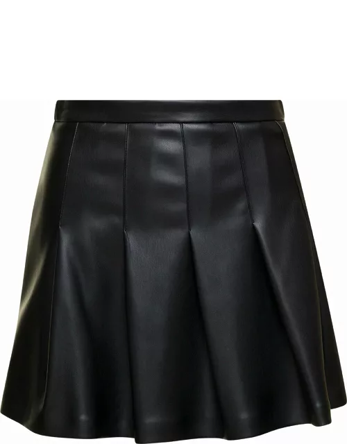 SEMICOUTURE Black Pleated Mini-skirt In Eco Leather Woman