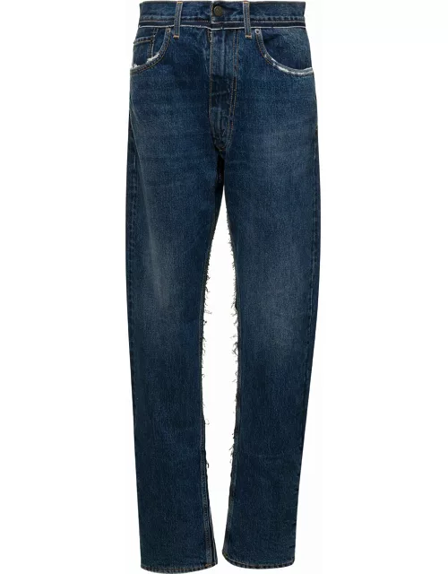Maison Margiela Blue Five-pocket Jeans With Rips In Cotton Denim Woman