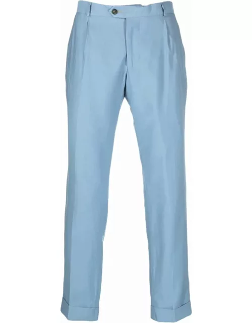 Reveres 1949 Straight Leg Tailored Trousers With Pressed Crease In Light-blue Viscose Man