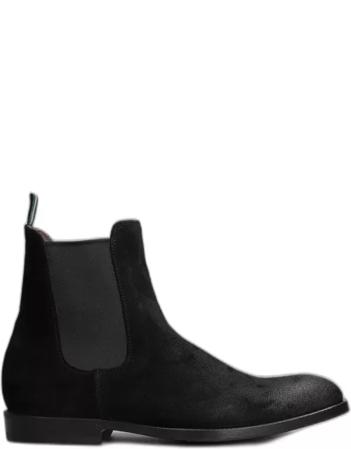 Green George Low Heels Ankle Boots In Black Suede