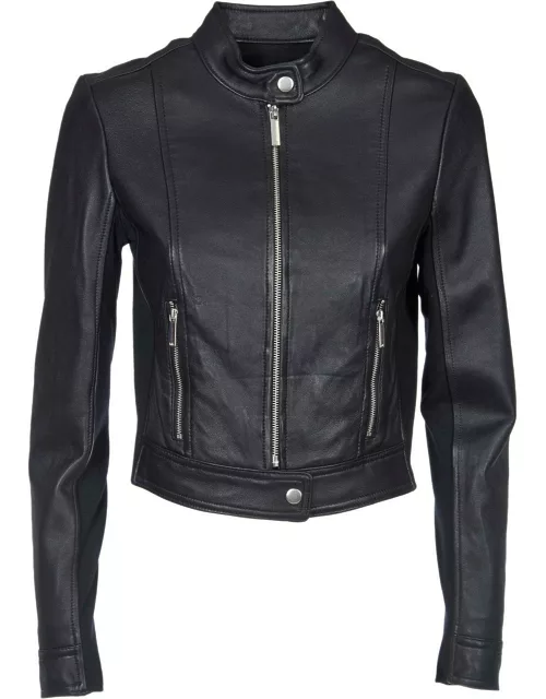 Michael Kors Cropped Leather Biker Jacket