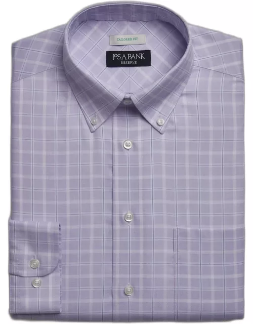JoS. A. Bank Big & Tall Men's Reserve Collection Tailored Fit Plaid Dress Shirt , Lavender, 17 1/2 36