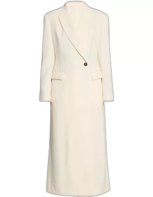 Long Viscose Wool One-Button Overcoat