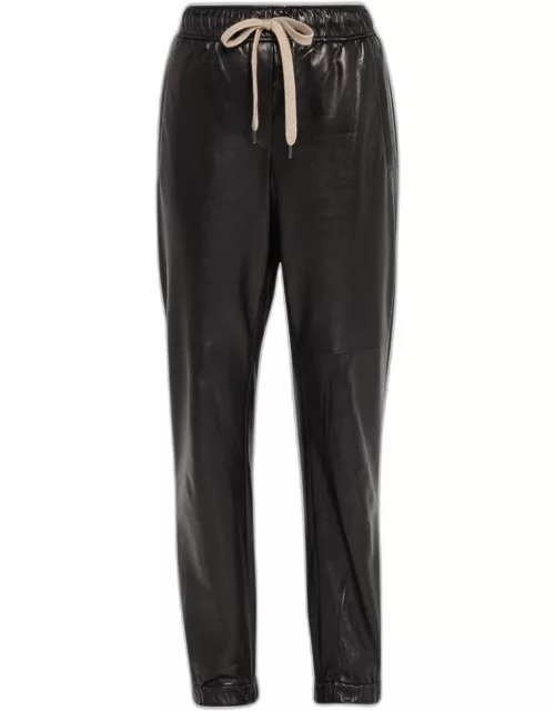 Glossy Napa Leather Track Pants with Elasticated Waist