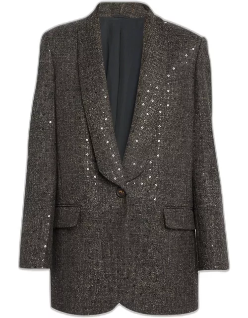 Tweed Wool Blazer Jacket with Paillette Detai