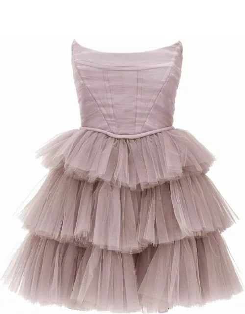 Pink flounced tulle short dres