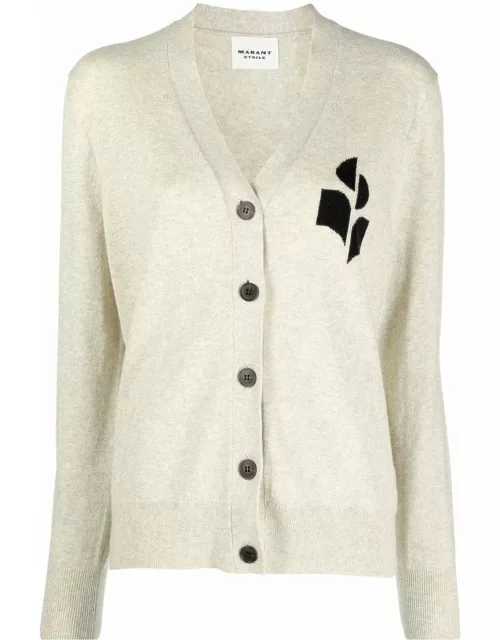 Beige cardigan with logo and button