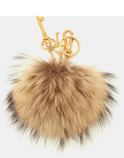 Dolce & Gabbana Beige Fur & Keys Charm Keychain & Bag Char