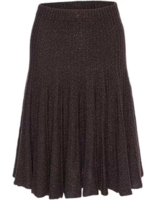 Etro Brown Wool Lurex Knit Midi Skirt